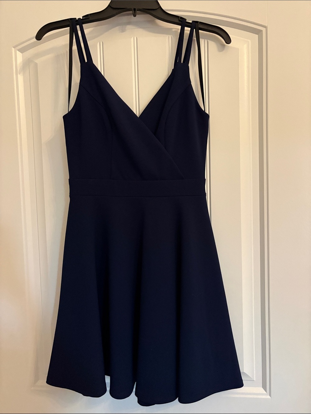 B Darlin Navy Double-Spaghetti Strap V-Neck Mini Dress